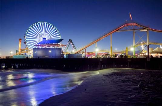 Amusement Park on Beach in Evening