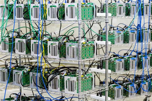 Racks of Bitcoin Mining Equipment